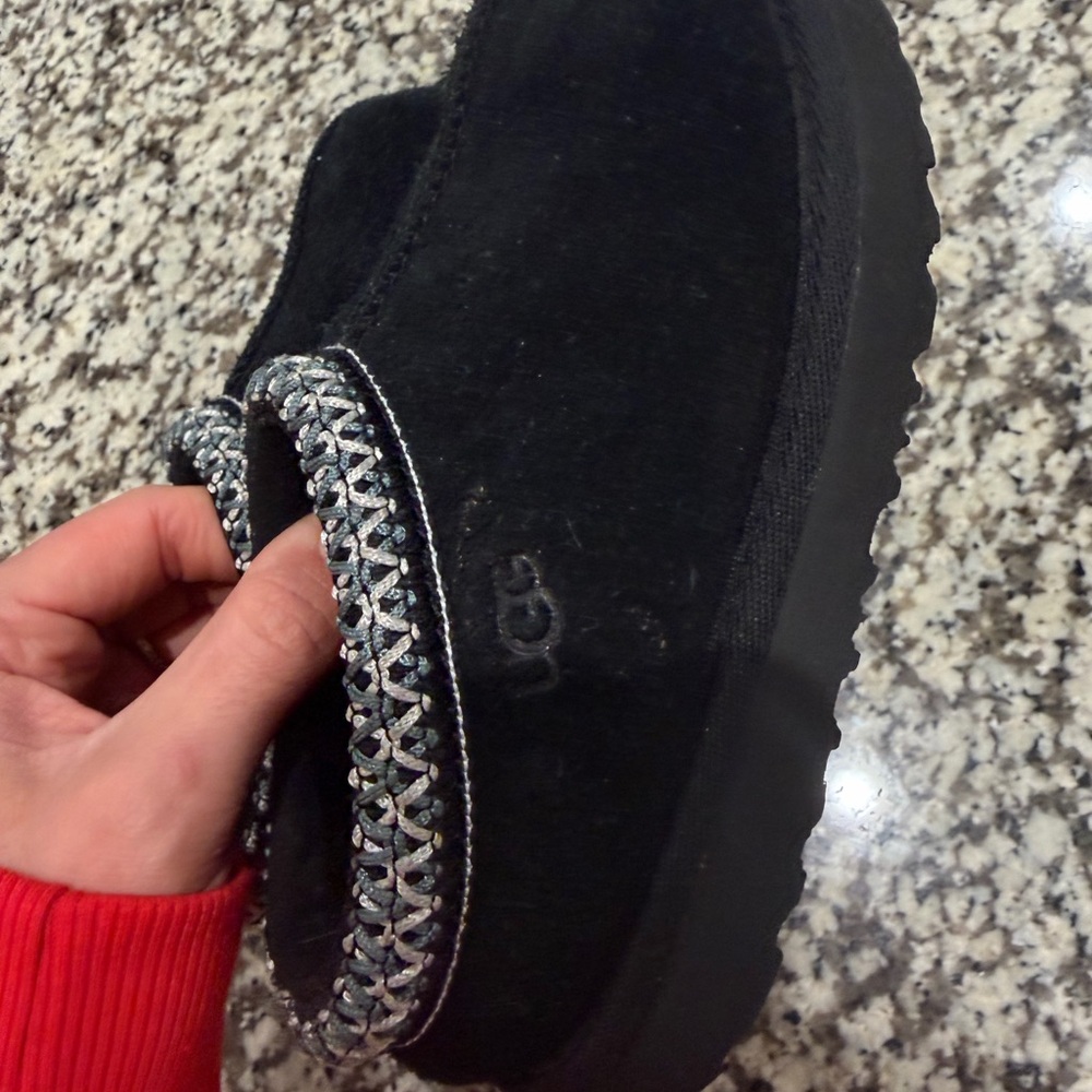 UGG Black Suede Slip-On with Braided Metallic Trim